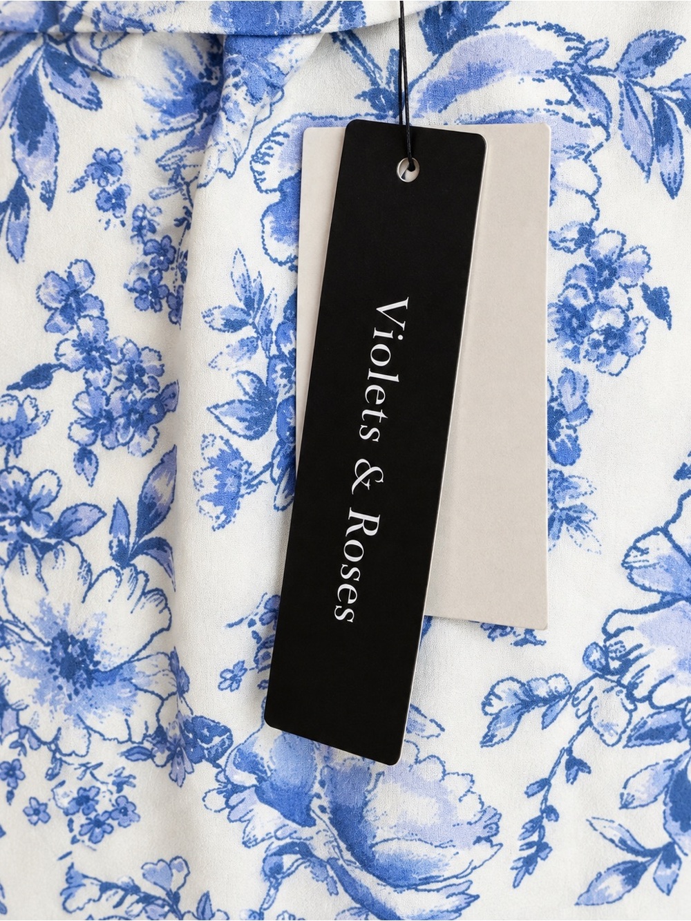 Blue Floral Wrap Puff-Sleeve Top NWT - Picture 4 of 5